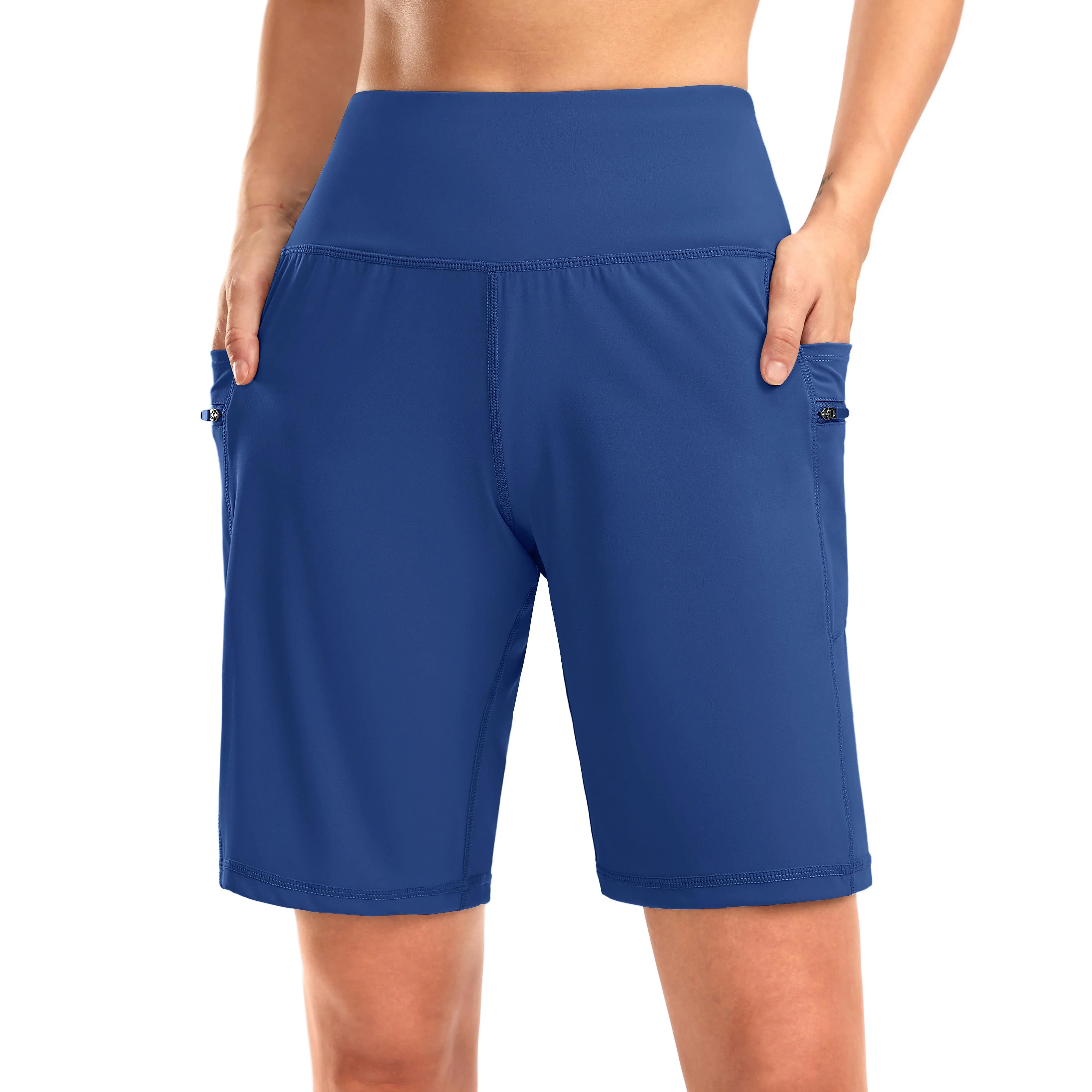 G Gradual Women's High-Waisted 9" Knee-Length Athleisure Casual Shorts - Lightweight Workout, Multi Pocket Sporty Gym Shorts with Zipper Pockets for Summer Use, Lightweight Workout Shorts