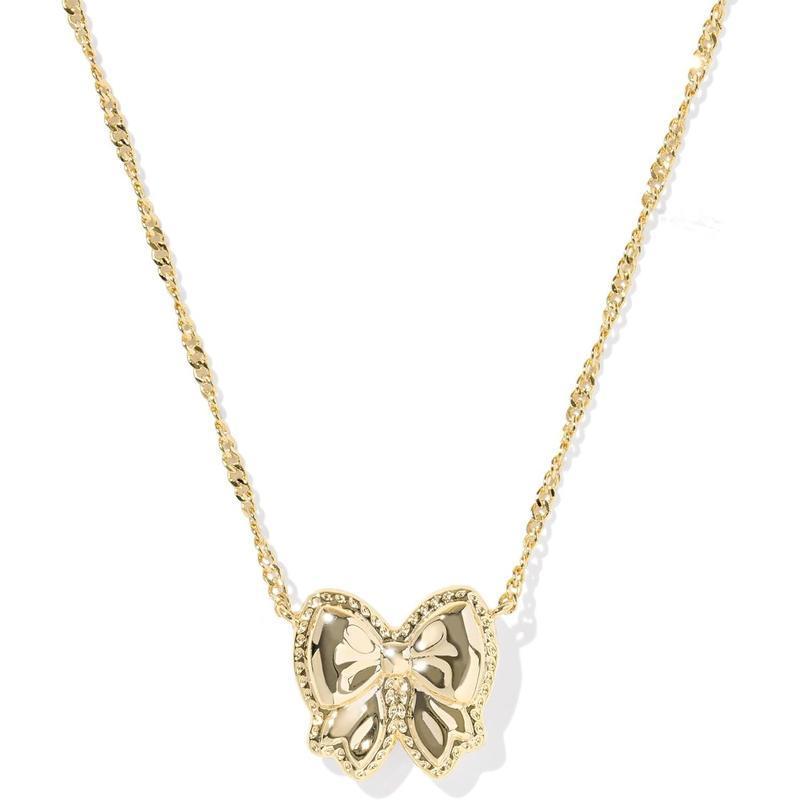 Charming 14K Gold Plated Necklace with Adorable Pink Bow Accent