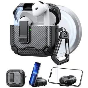 Protective Case Compatible with Apple AirPods 4 Series Bluetooth-compatible Earphones, Carbon Fiber Texture Design, Durable & Stylish Accessory, Protection, Charging