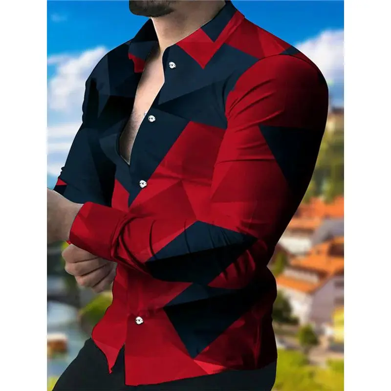2025  party top luxury social  lapel button  3D printing long-sleeved  casual street designer clothing Menswear shirt Men's
