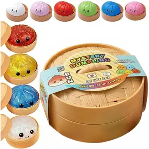 Soft Dumpling Stress Balls, Soft Squeeze Decompression Dough Sensory Fidget Toy for Adults & Kids, Jumbo Dumpling Squishy for Anxiety Relief, Party Gifts & Classroom Prizes, Glitter Dumpling with Steamer Box & Fun Squeeze Toys