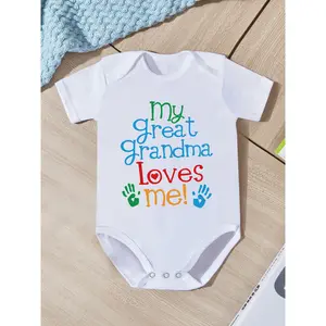 Adorable "My Great Grandma Loves Me!" Cotton Baby Boy Onesie - Comfy Short Sleeve, Snap Buttons, Machine Washable - Ideal for Newborns & Toddlers Summer Outdoor Wear, Perfect Gift, Perfect for Outdoor