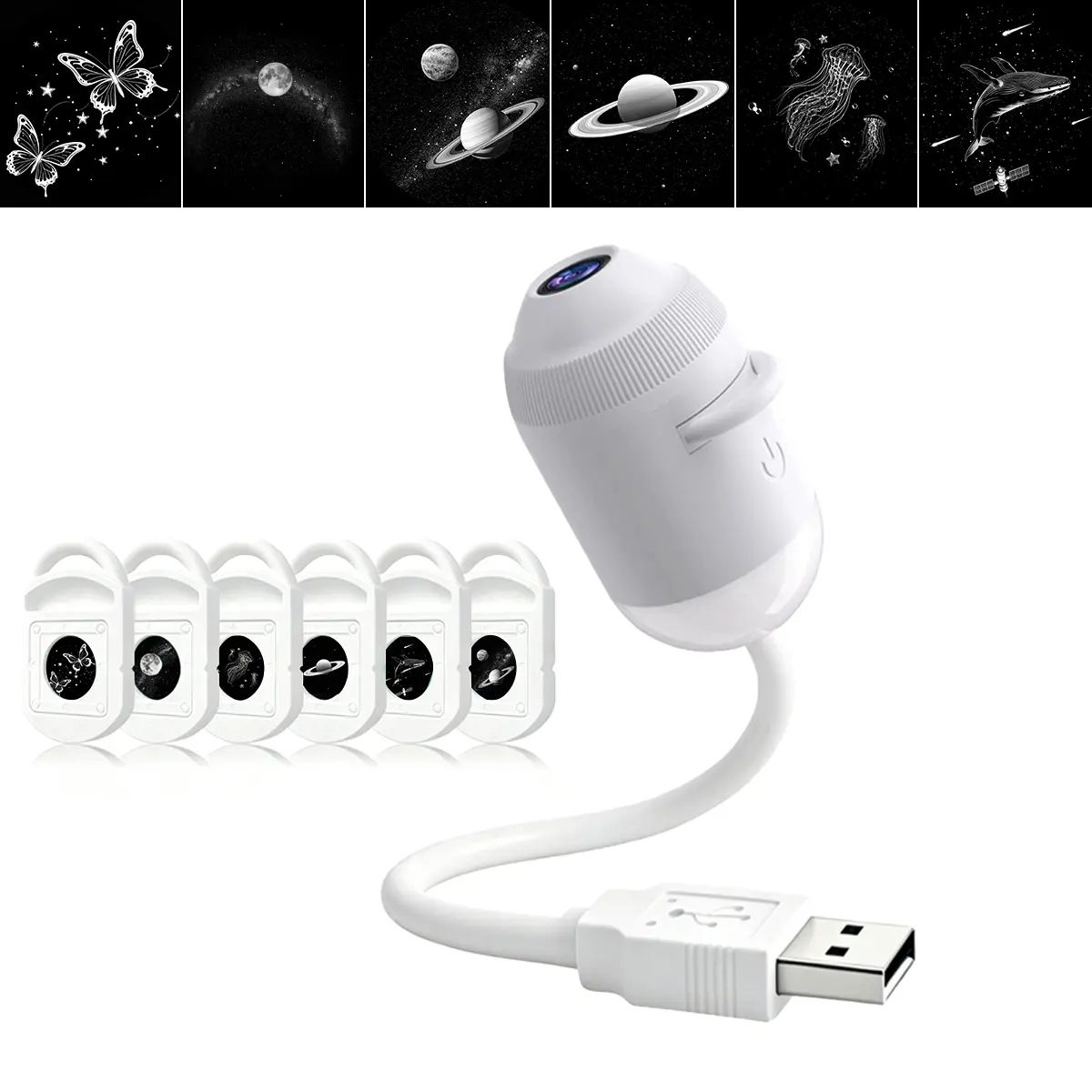 6-in-1 USB Star Projector Night Light for Car & Bedroom | 6 Sky Designs, Adjustable Brightness, 360° Rotatable Ambient Lamp