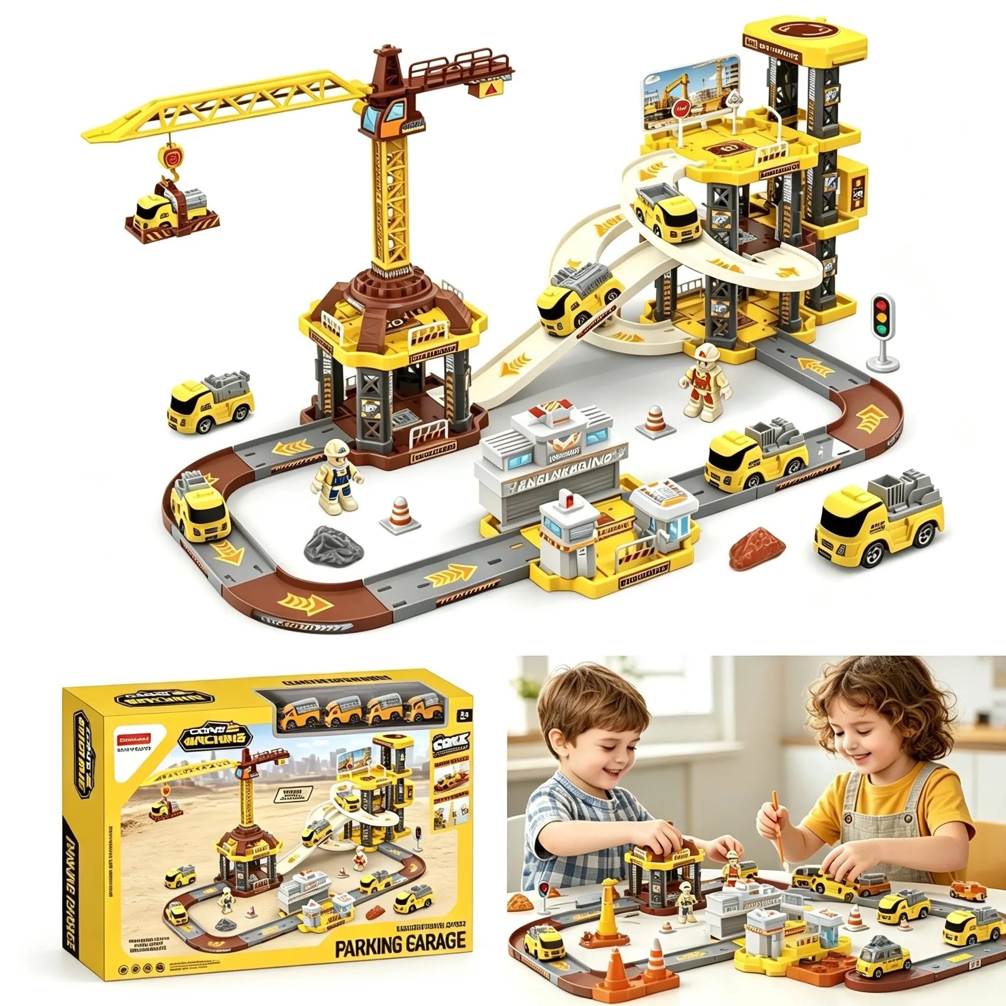 97-Piece Track Set Parking Toy Kit, Kids Garage Playset, Preschool Car Game Vehicle Toys, Cars Kids, Birthday Gift for Boys Girls Aged 3+