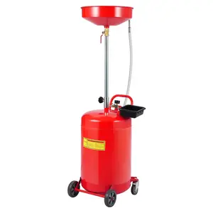 Garvee 20 Gallon Waste Oil Drain Tank Portable Air Operated Oil Drainer with Adjustable Funnel Height 38 to 65 Inches 15 Inch Funnel Fluid Fuel Transfer Drain Container with 360 Degree Wheels and Toolbox Red