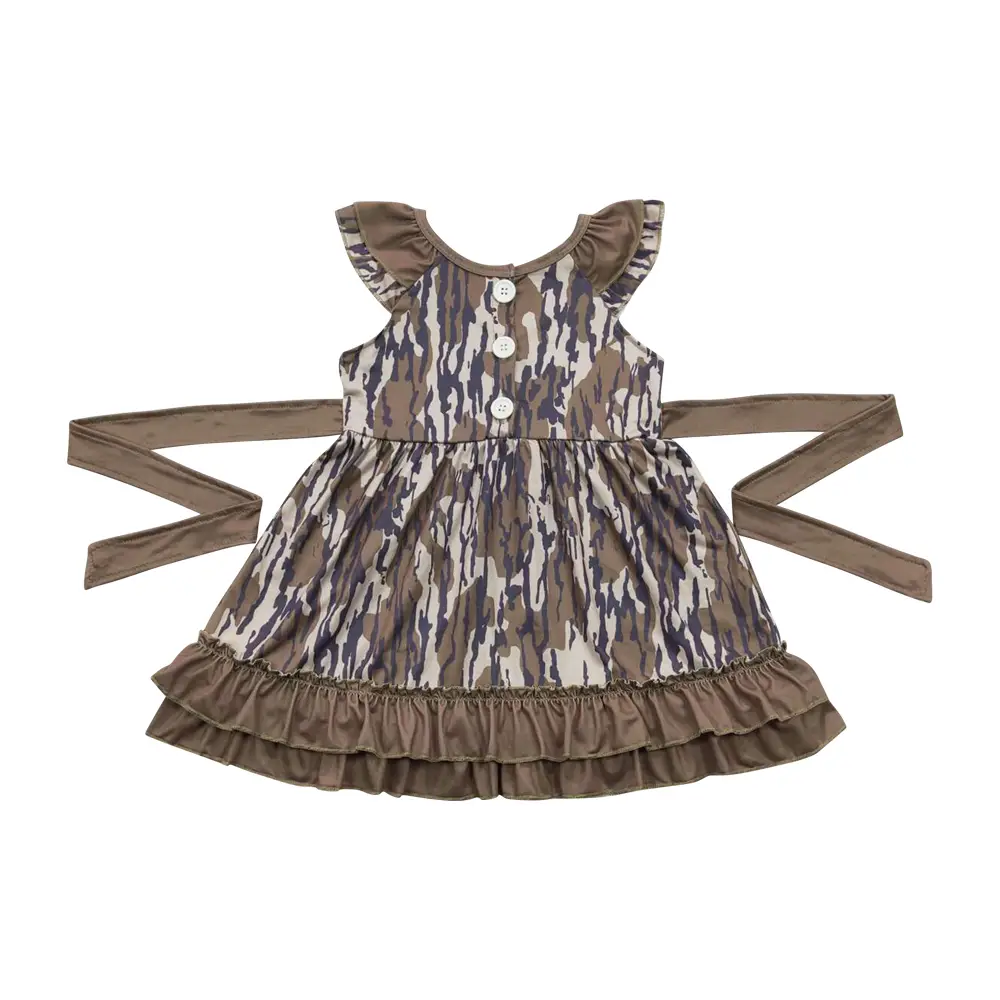 GSD0782--Army green camo lace belted flying sleeve dress