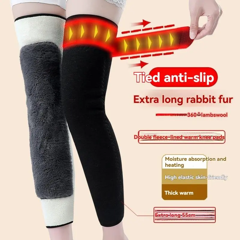 Unisex Faux Sherpa Knee Sleeves with Adjustable Straps, Thickened Extended Warmers, Non-Slip Design for Leg Care, Arthritis Joint Support & Elderly Cold Weather Use, Sports Knee Brace