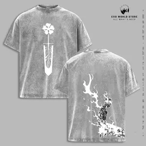 Asta Black Clover Vintage Oversize Washed T-Shirt, Retro Anime Graphic Tee, Heavy Cotton Streetwear Unisex