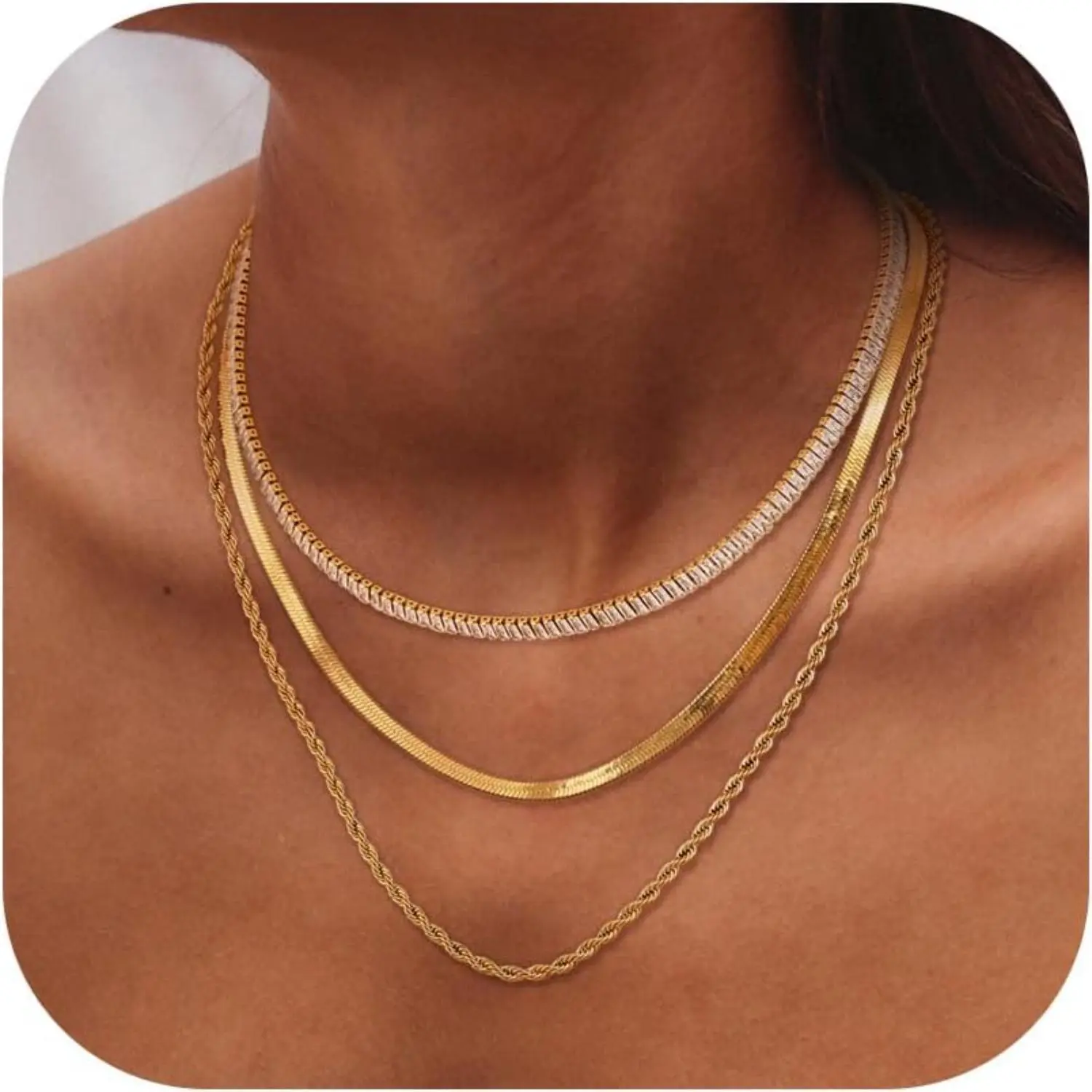 CASSIECA Layered Necklaces for Women Layered Gold Plated Necklaces Non Tarnish 14K Gold Plated Dainty Gold Necklace Stack Cuban Link Paperclip Chain Toggle Clasp Necklace Fashion Waterproof pendant necklace Gold Choker, Stackable Summervibes