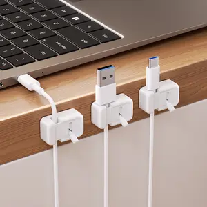 Lever-type cable organizer for desktop and car use, for organizing and securing data cables and charging cables, with cable clips and plug holders