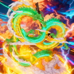 Green Eternal Dragon Statue - Epic Modern Anime Figure with Vibrant Green Scales and Dynamic Scene for Collectors Iconic Duo Goku & Dragon