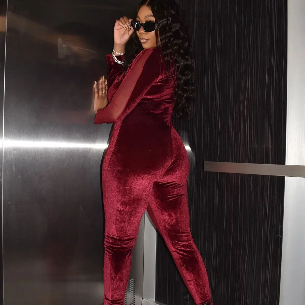 Be Mine Jumpsuit Velvet And Mesh Jumpsuit For Women