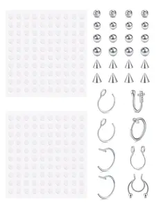 Punk Style Fake Nose Ring Set, Spiral Nose Ring, Non-piercing Body Jewelry Set, Fake Nose Studs/Nose Rings/Lip Rings, Stainless Steel Ball Decor Body Jewelry, Fashionable Body Jewelry for Men & Women
