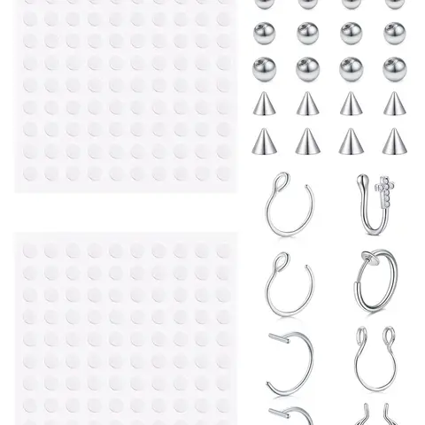 Punk Style Fake Nose Ring Set, Faux Nose Ring, Spiral Nose Ring, Non-piercing Body Jewelry Set, Fake Nose Studs/Nose Rings/Lip Rings, Stainless Steel Ball Decor Body Jewelry, Fashionable Body Jewelry for Men & Women, Fake Piercings