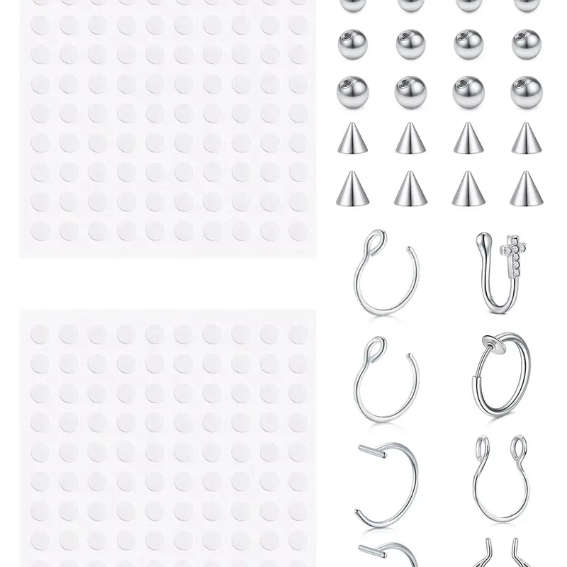 Punk Style Fake Nose Ring Set, Faux Nose Ring, Spiral Nose Ring, Non-piercing Body Jewelry Set, Fake Nose Studs/Nose Rings/Lip Rings, Stainless Steel Ball Decor Body Jewelry, Fashionable Body Jewelry for Men & Women, Fake Piercings