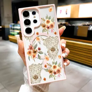 Bison Floral Symphony Pattern Clear Magnetic Phone Case, Compatible with MagSafe Silicone Bumper Protective Cover For Samsung S25 S24 S23 S22 Ultra Plus FE