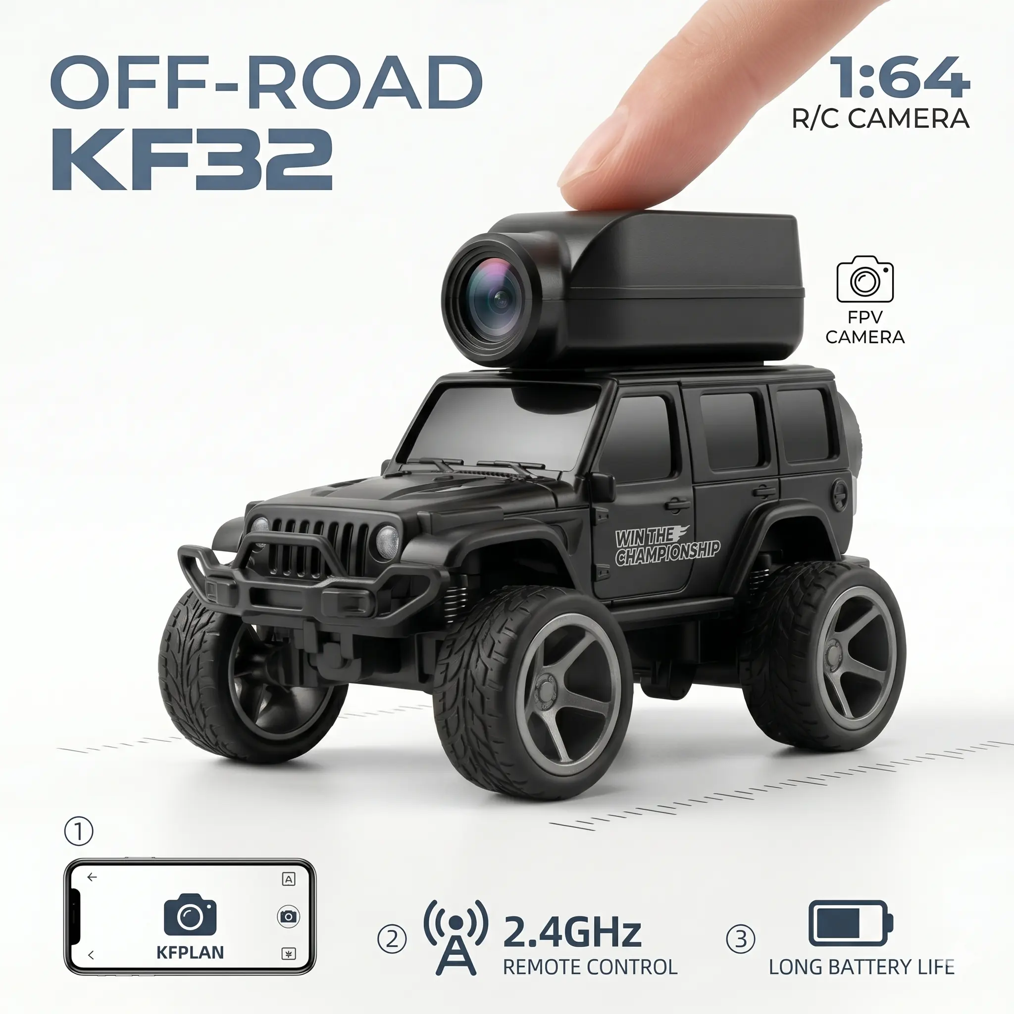 1:64 FPV RC mini metal off-road car with camera, dual-speed independent suspension, desktop entertainment toy, with LED backlight, Type-C fast charging desk, suitable for children's and boys' birthday and Christmas gifts Gyro RC Car