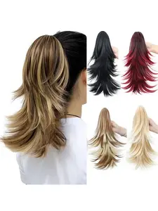 14-inch synthetic short layered ponytail hair extension with claw clip attachment, available in 6 colors, Hair Clip Extensions