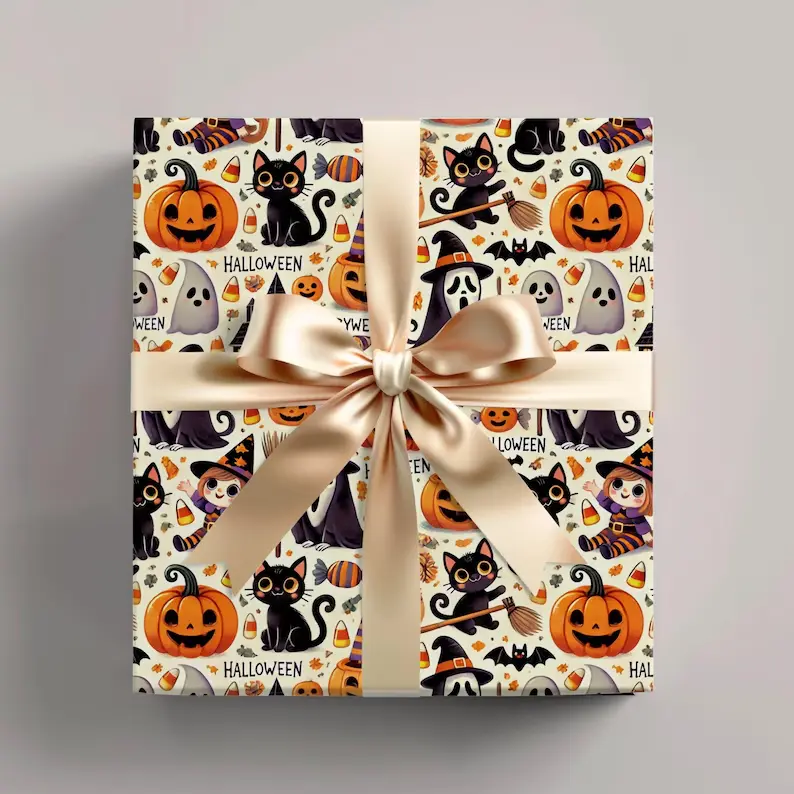 Happiest Halloween Wrapping Paper Spooky Trick or Treat Theme