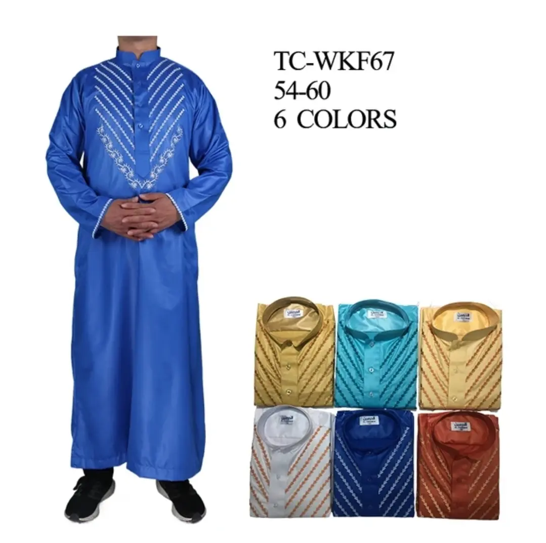 Qatar Style Men Thobe Shiny Velvet Long Sleeve Dress with Elegant Design for Men