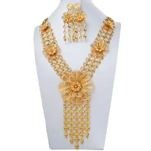 Women's Filigree Floral Motif Tassel Elegant Jewelry Set - Adjustable Chain Earrings with Dangling Drops, Regal Exquisite Bridal Evening Wear Costume Accessory,summervibes