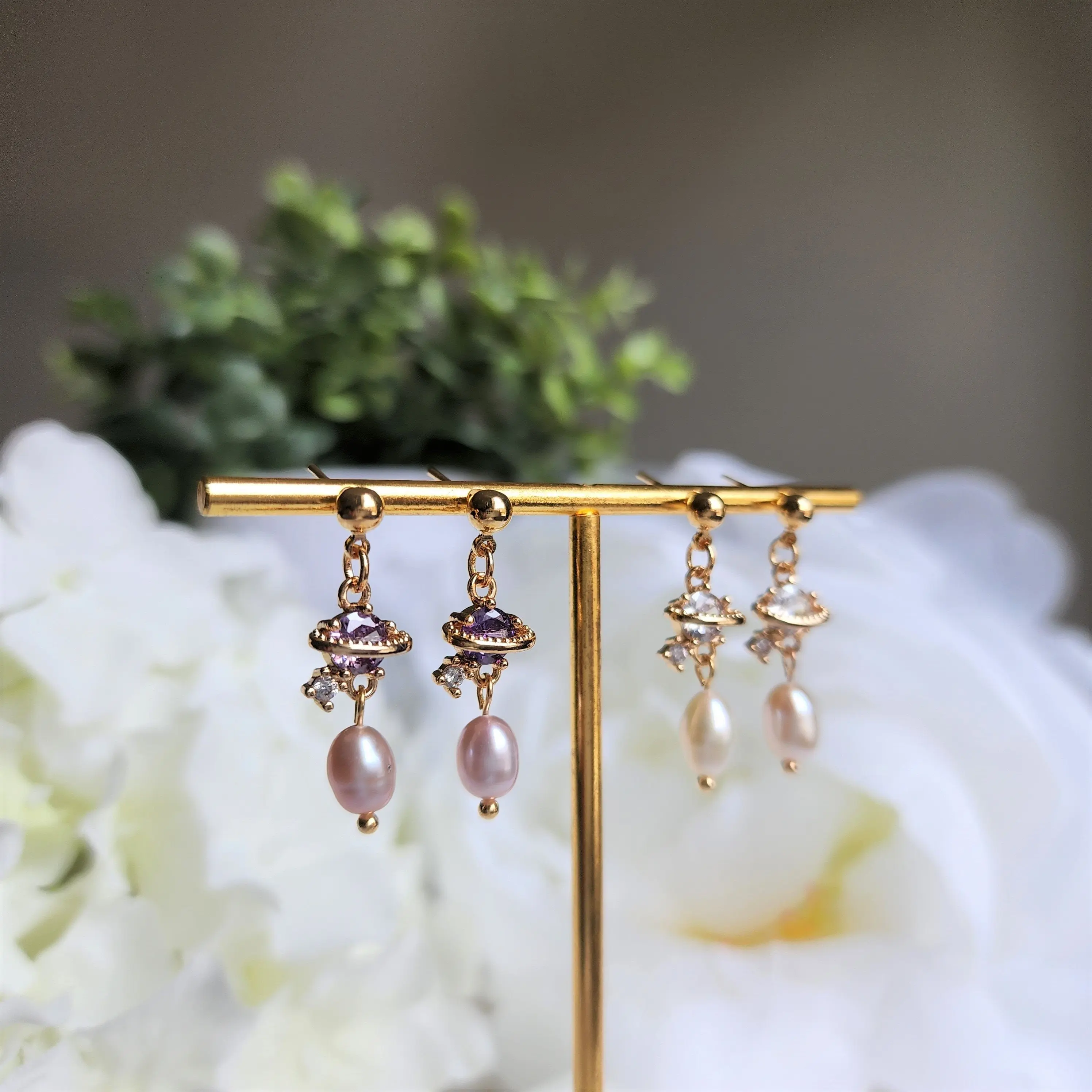 Saturn Pearl Earrings | Natural Pearl Planet Stud Earrings