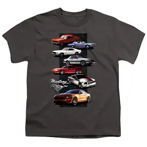 Mustang Stack T-Shirt Charcoal Grey – Classic Muscle Car Graphic Tee for Vintage Auto Fans, Ford Mustang Lovers & Car Enthusiasts