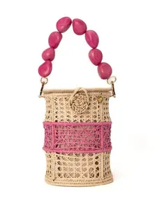 Tropical Sunrise Rattan Bucket Bag
