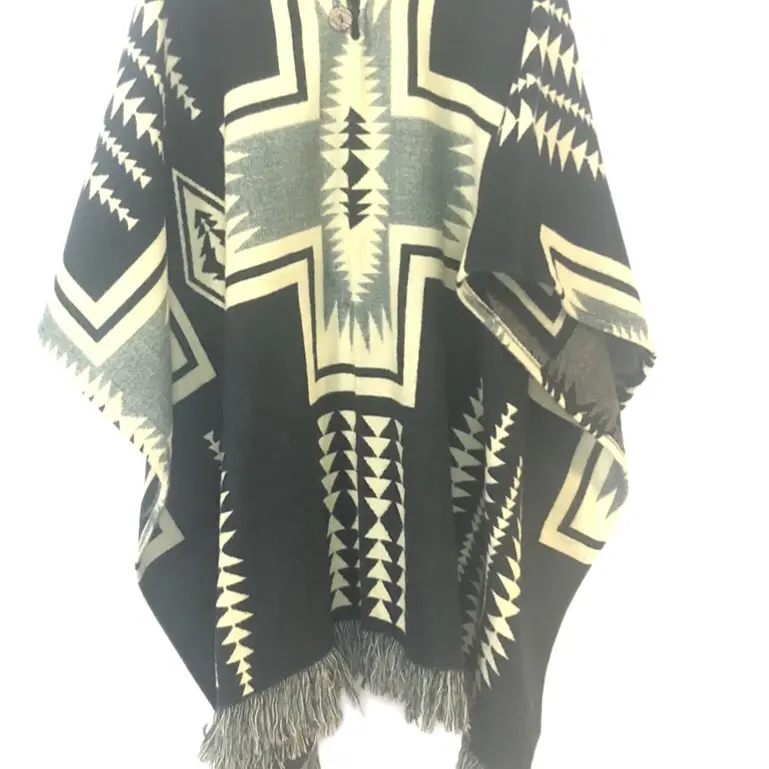 Native American Print Wool Poncho