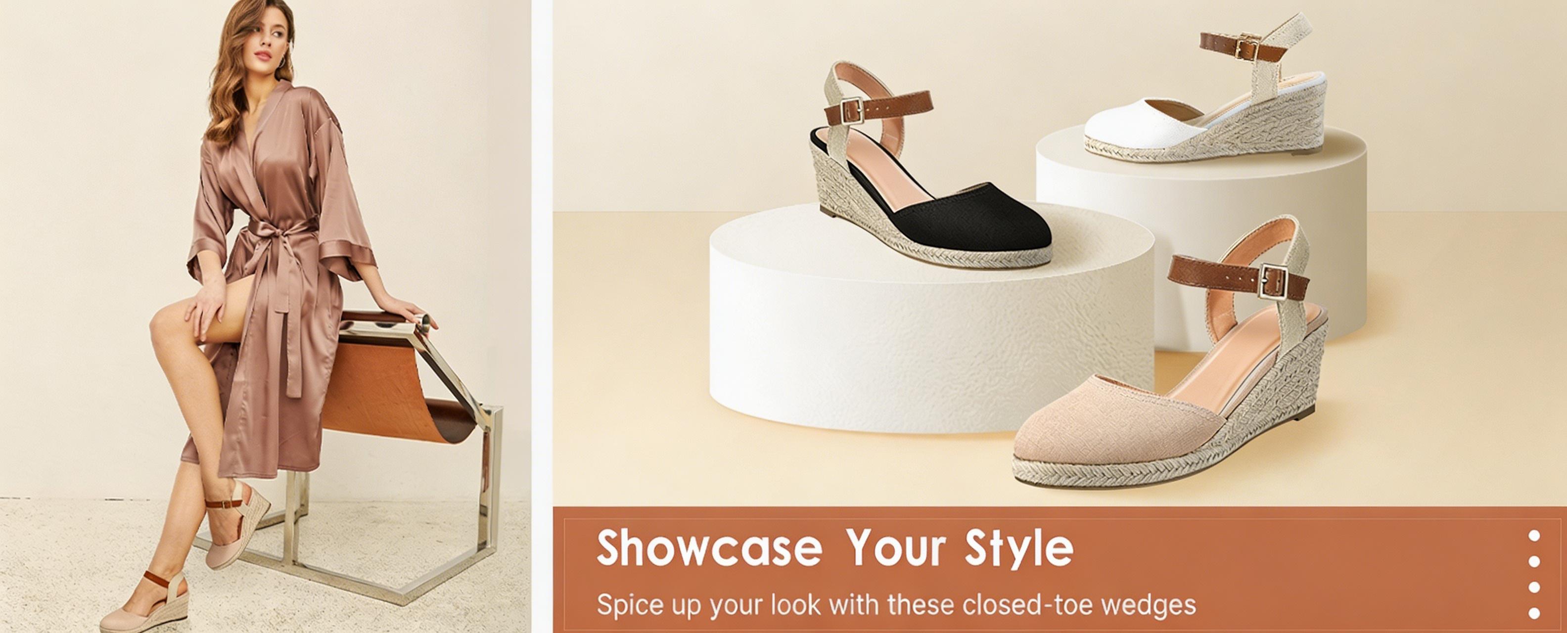 Women's Espadrille Low Wedge Heel Sandals with Buckle Ankle Strap Close Toe Casual Dressy Summer Platform Shoes