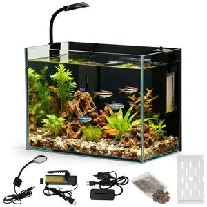 PAWGIANT 2.5 Gallon Nano Nature Aquarium Kit with Smart Temperature Controller, Ultra-Clear Rimless Desktop Fish Tank with Light and Silent Multi-Layer Filter, Small Tank with Temp Display for Beta, S