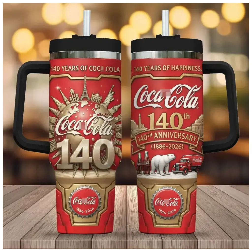 Limited Edition Coca-cola 140th Anniversary Tumbler (1886-2026), 40oz Red Insulated Travel Mug With Handle & Straw, Vintage Polar Bear Graphic Coke Collector Cup, Classic Soda Lover Gift, Gift For Coca Cola Fans, New Flasks 2026