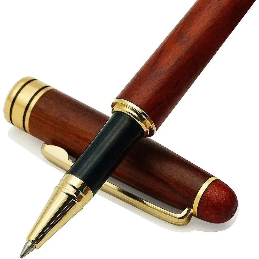 Genuine Rosewood Smooth Writing Ballpoint Pen Set - 2 Extra Black Ink Refills, Executive Signature Pens for Business, Journaling (Office Stationery Writing Tool), 0.7Mm Pens