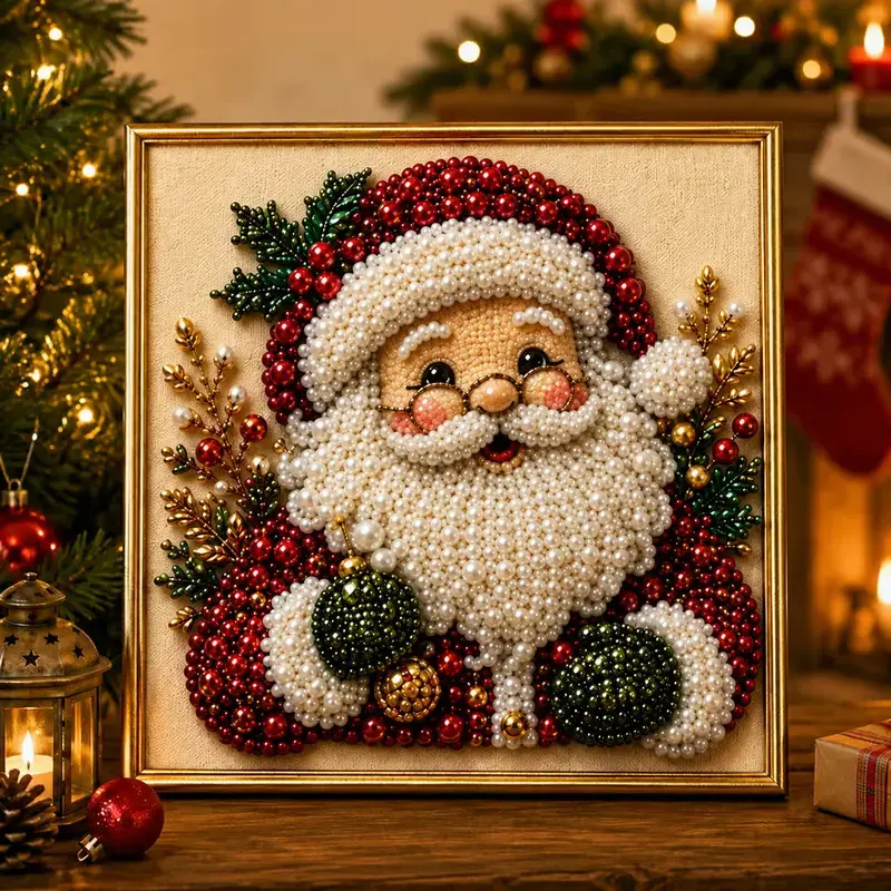 Festive Tree Christmas Pearl Diamond Painting Art Kit with Frame, Gemstone Pearl Beads, Beginner-Friendly DIY Craft for Adults, Tabletop & Wall Home Decor