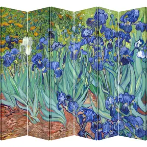 Wooden Folding Screen Canvas Privacy Partition Room Divider - Vincent van Gogh Paintings (6 Panel Irises)Modern simple Van Gogh spray painting landscape decorative partition
