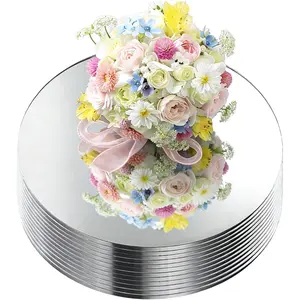 12 Pcs 1.5mm Thick 10 Inch Silver Mirror Centerpieces Charger Plates Decorative Trays