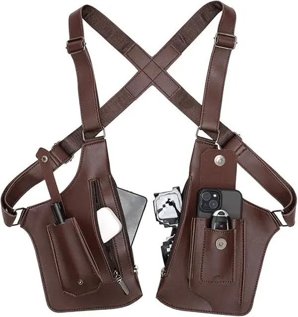 Men's Multifunctional Chest Bag - Adjustable Strap Fit, Lightweight Waterproof PU Imitation Leather, Zip, Multi-Compartment Anti-Theft Underarm Pouch with Hidden Interior & Private Zip Stash for Garden Care, Home Improvement, Pu Leather
