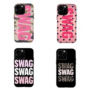 Trendy Y2K SWAG Phone Case Y2K Camo & Polka Dot Aesthetic Phone Case Compatible for iPhone 17 Promax 16 15 14 13 12 11 and for Samsung S21-S25 Perfect Gift for Fashion Girl Women