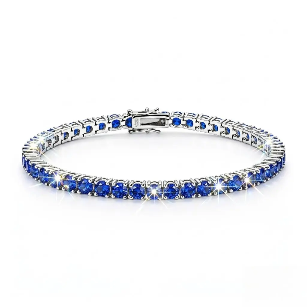 EJG Cubic Zirconia Tennis Bracelet for Women, Classic 925 Silver Plated Alternating Blue Chain, Hypoallergenic & Stackable for Daily Wear, 7.5in-8.7in, Cubic Zirconia Bracelet, Tennis Bangle, Everyday Wear