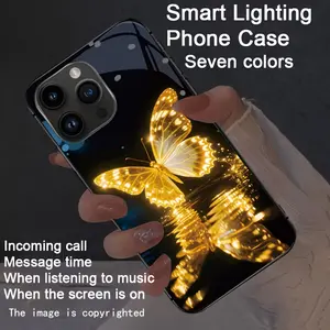 Golden Butterfly Colorful Smart Voice-Controlled Light-Up Phone Case for iPhone 12-16 - Features include a light-up design, elegant daytime appearance, and enhanced nighttime visibility.