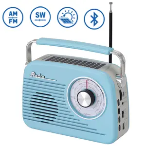 Portable Retro 3-Band Radio 10W Solar Panel Rechargeable MP3 Player Bluetooth Speaker FM AM SW USB TF Card AUX Input Telescoping Antenna