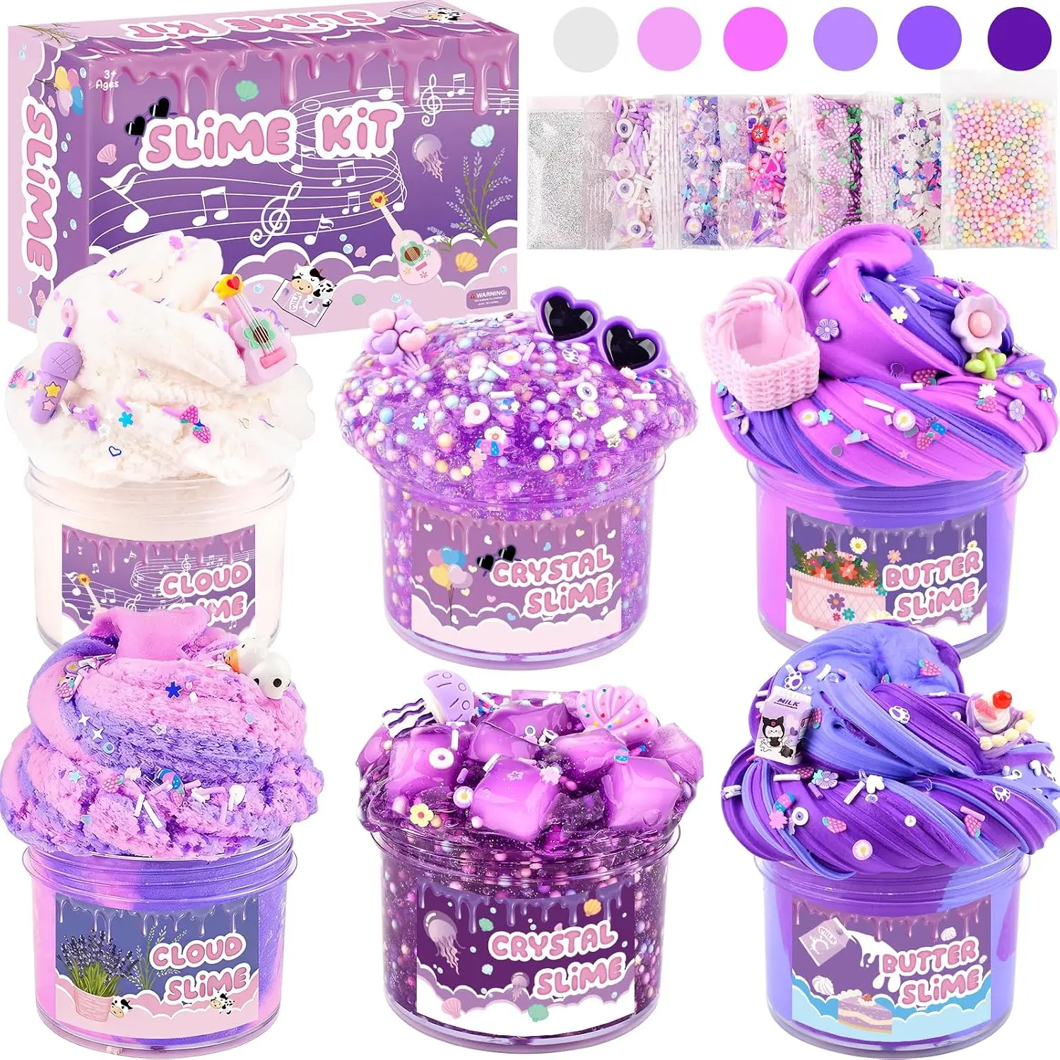 6 Pack Slime Kit, Purple Dream Slime Kids, Cloud Butter & Clear Slime, Party Favors, Toys for Girls Boys Ages 5 6 7 8 9 10 11 12, Goodie Bag Stuffers, Birthday Gift Ideas Cute Stuff