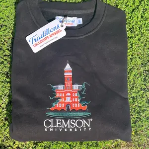 Clemson University Crewneck - Black (old 50/50 blend), Embroidered Sweatshirt
