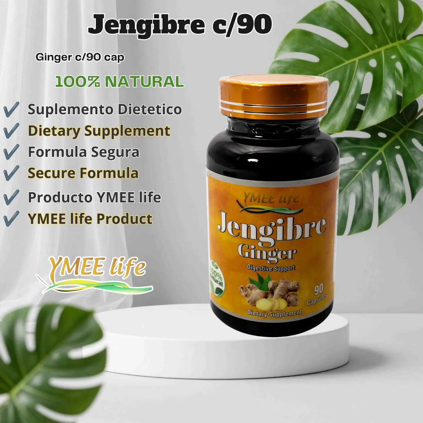 Pure Ginger Edible Vitamins & Dietary Supplement - 90 Capsules, Digestive Health Support, Nausea Relief, Antioxidant Support, Prop 65 Safe, Natural