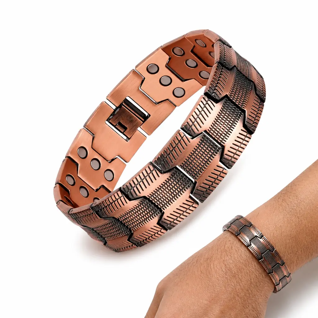 Men's Adjustable Pure Copper Magnetic Bracelet - Masculine Wide Band with 3500 Gauss Magnets, Male Wear for Fatigue Relief, Energy Boost, Wellness Jewelry & Wellness Gift for Him with Masculine Look