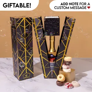 Luxe Bubble Box By Send A Cake - An elegant gift for friends & family! Perfect for birthdays, anniversaries, graduations, & celebrations of all kinds! - A unique gift when opened releases bubbles & includes a faux bottle filled with cake donuts!