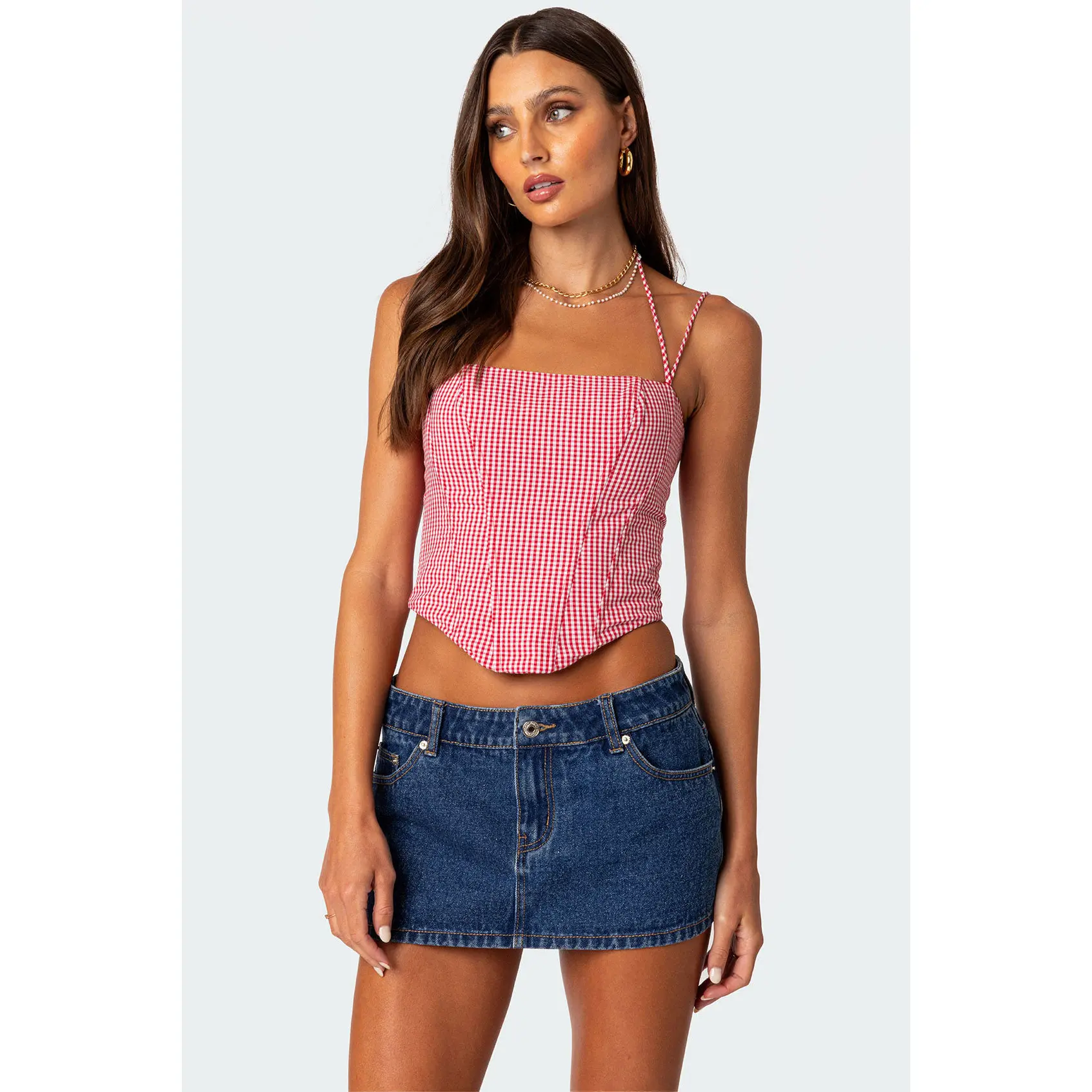 Pippa Gingham Lace Up Corset