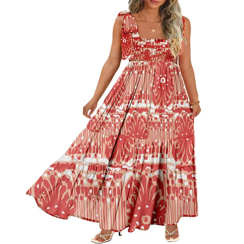 CURBODO Women's Summer Maxi Dress Boho Spaghetti Straps Casual Long A-line Smocked Beach Dress Square Neck Flowy Sun Dress Flattering Elegant summer outfits Homecoming Dresses Chic Day Fabric Fashion Soft Womenswear - CURBODO Women's Summer Maxi Dress Boho Spaghetti Straps Casual Long A-line Smocked Beach Dress Square Neck Flowy Sun Dress Flattering Elegant summer outfits Homecoming Dresses Chic Day Fabric Fashion Soft Womenswear -
