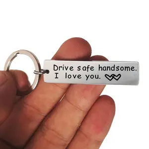 1pc Man's Street Rectangle Keychain, Slogan Graphic Engraving Stainless Steel, Car Key Accessories & Bag Charm For School, Cute Goth Y2K Aesthetic, Casual Daily Gift For Keychain Lover