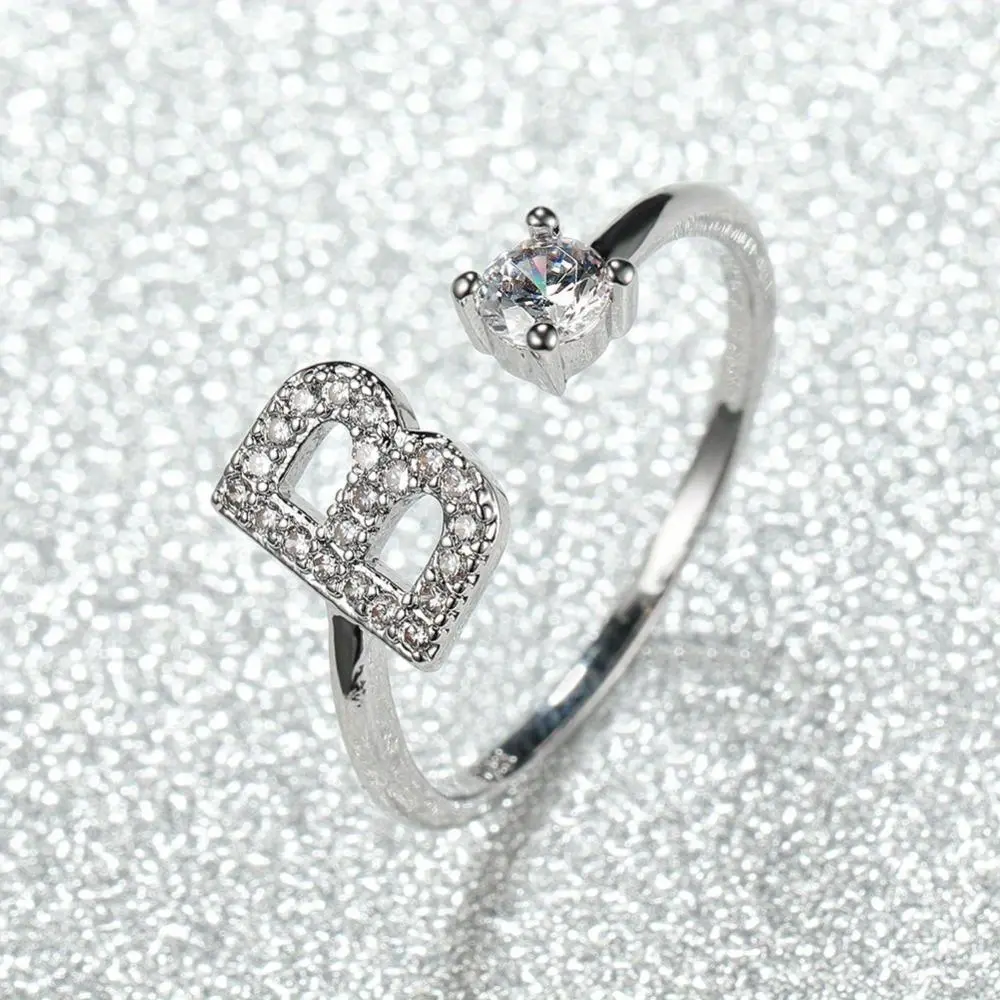 Minimalist 26-Letter Adjustable Open Heart Ring - Zirconia Inlaid, Light Luxury Niche Design, Perfect for Daily Wear & Stacking